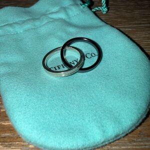Tiffany & Co. Silver and Black Stacking Rings with Tiffany Blue Pouch
